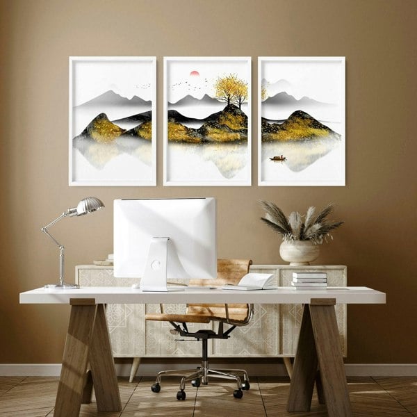 Home office decor ideas | set of 3 Japanese wall art