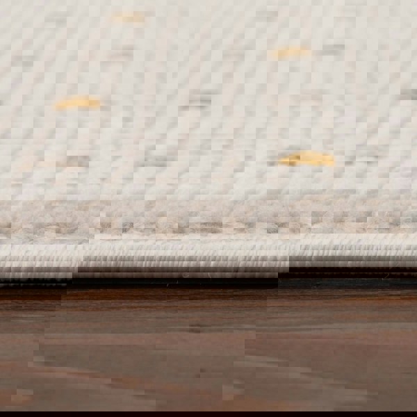 Living Room Rug, gold-cream colors, durability and underfoot comfort.