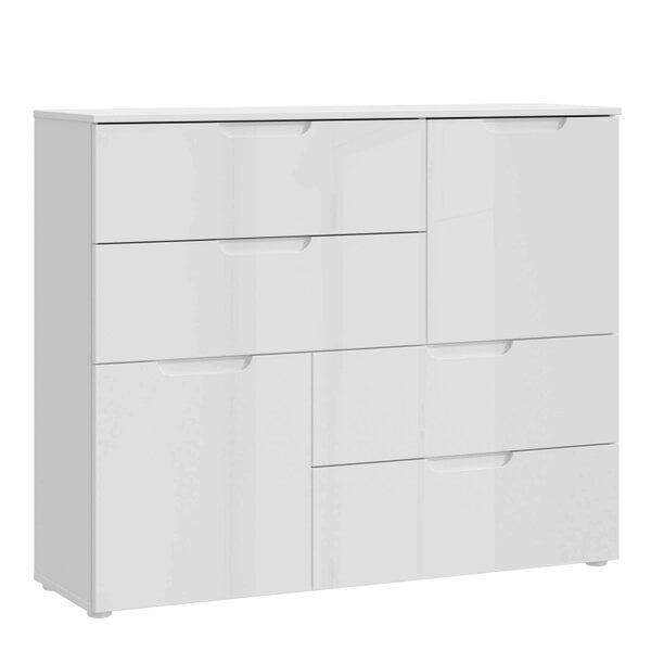 Wyld Haus Leipzig White Gloss Chest of 4 Drawers 2 Doors