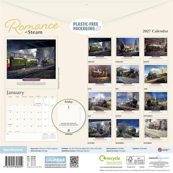 Romance Of Steam Calendar 2027, Wall Calendars, Month To View, Art, Gift
