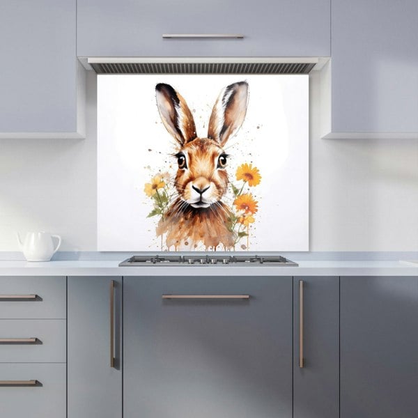 Warren Reed - Designer Watercolour Hare and Daisies Kitchen Splashback