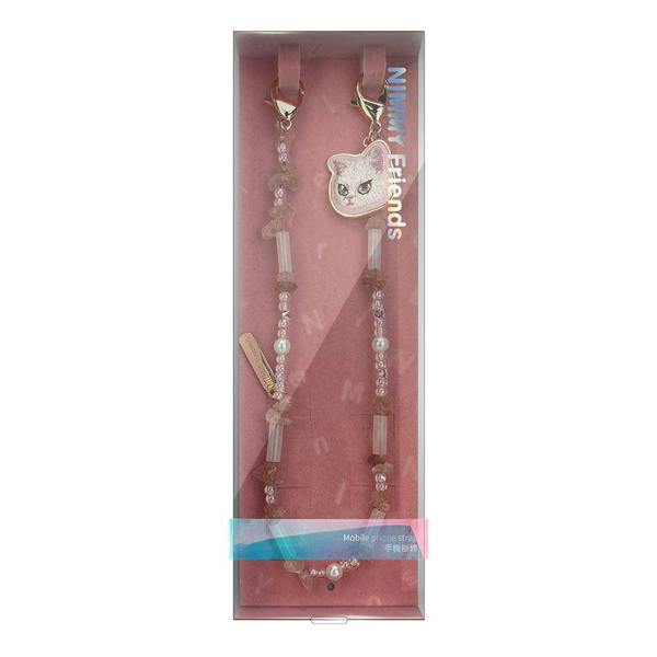 Nimmy Friends Nimmy Big Eye Cute Pet White Cat Mobile Phone Chain Bag Charm Crystal Bracelet Pink - N-CXMC-SL-04