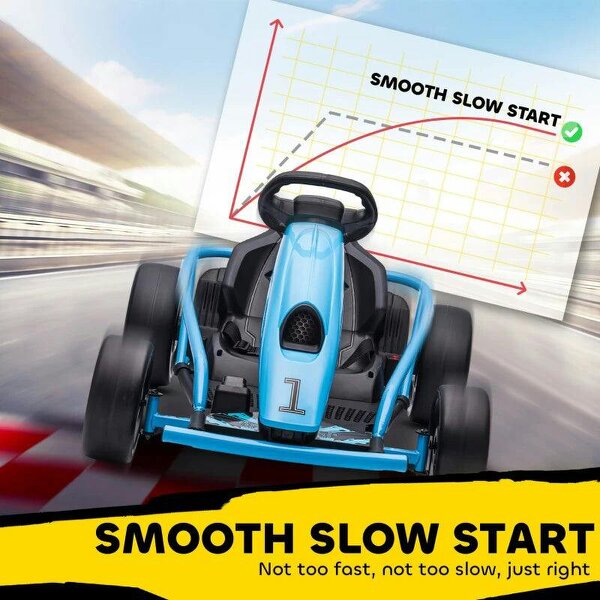 24V Drift Kart, Electric Ride-On Racing Go Kart w/ 2 Speeds, Steering Wheel, Pedals for Kids Aged 8-12, Blue