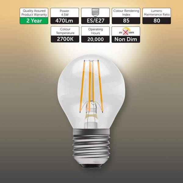 BELL Lighting E27 Filament LED Golf Ball 4.7W Energy Saving Light Bulb