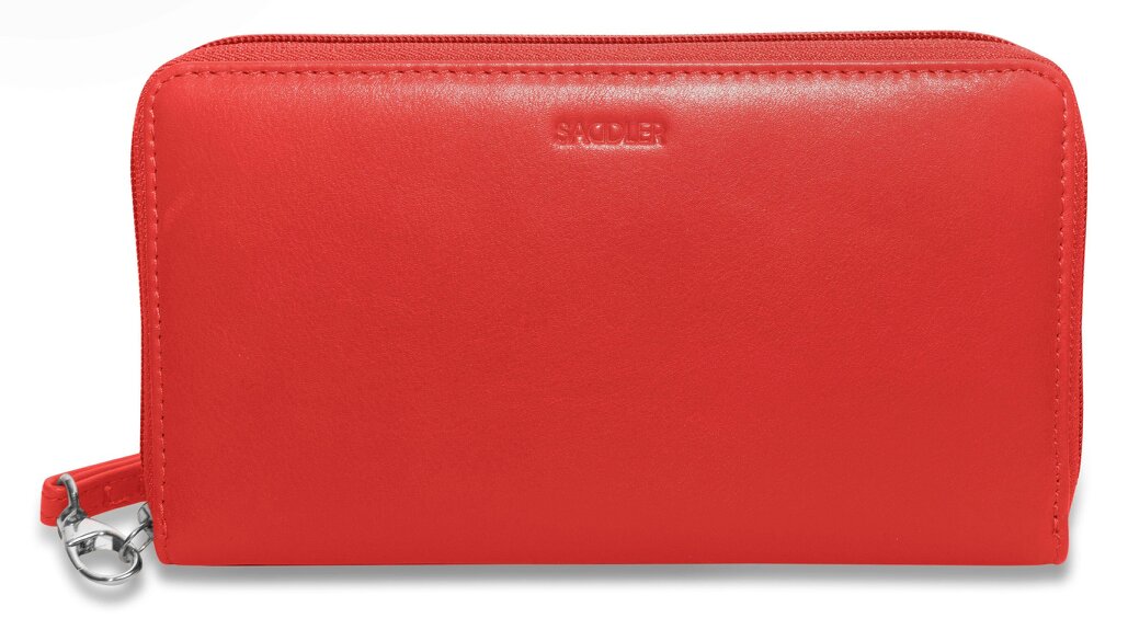 SADDLER SOPHIA Leather Zip Around Purse  - 15 Card slots, Mobile Phone Pocket,  Detachable Wrist Strap- RFID Protected - Red