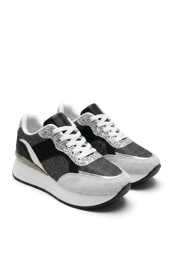 Vinna Chunky Glitter Lace-up Trainers - Black_wb