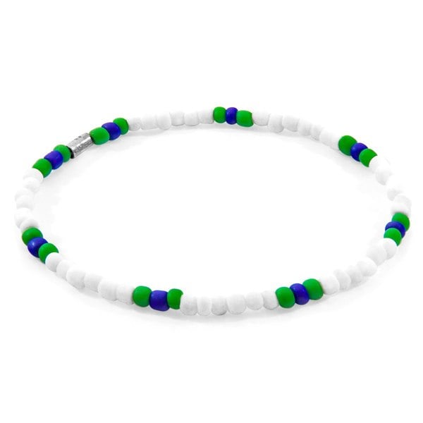 Anchor & Crew White - Green Oscar Silver and Glass SKINNY Bracelet