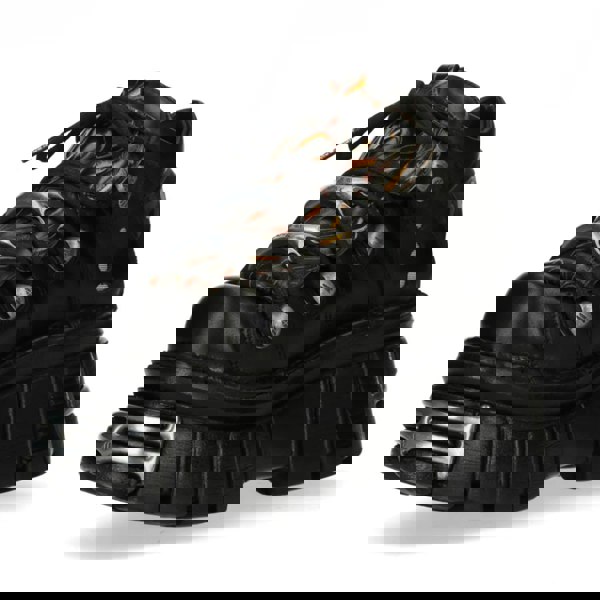 New Rock M-106N-C86 Black Flame Leather Ankle Platform Boots