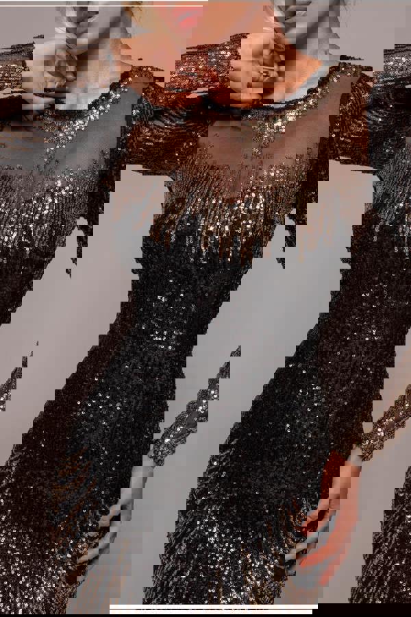 Long Sleeve Aztec Sequin Maxi Dress - Gold DR3490