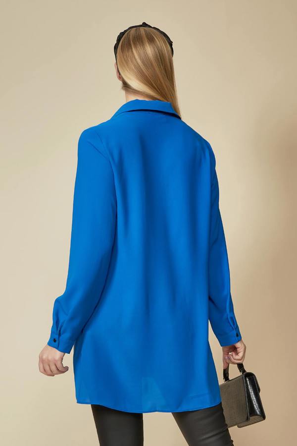 Hoxton Gal Tunic Shirt with Button Details in Blue