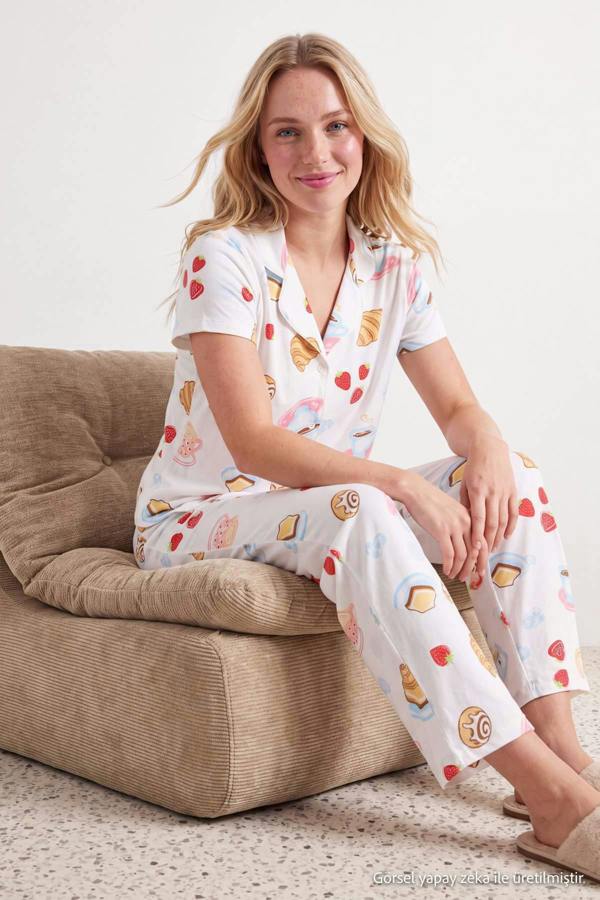 Long Sleeve Collared Button Through Pyjama Set