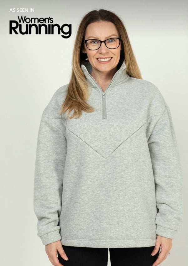 Pretty Mama Quarter Zip Oversized Breastfeeding Fleece - Light Grey Marl
