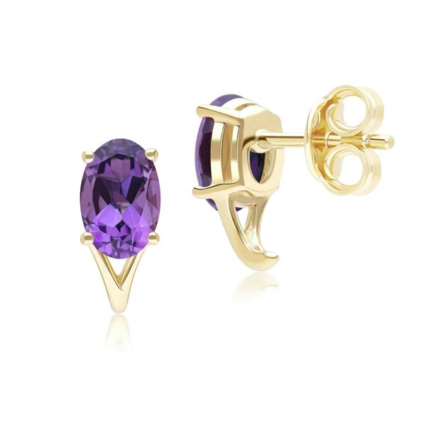 Gemondo Classic Oval Amethyst Stud Earrings in 9ct Yellow Gold 7x5mm