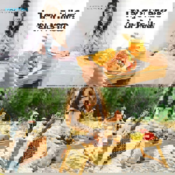 MANTRARAJ Pack Of 2 Bamboo Bed Tray Table with Foldable Legs And Handles Breakfast Tray for Sofa Bed Platters Lap Tray (Brown)