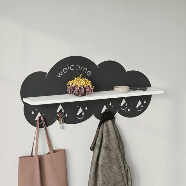 Decortie Cloudy Wall-Mounted Metal Hanger Shelf with 6 Metal Hooks Welcome Cloud Shape Functional Storage Hanger Entryway