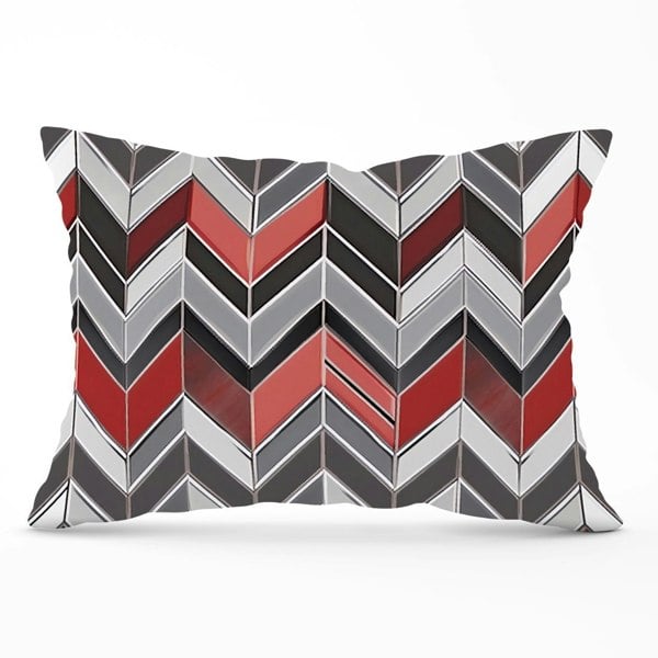 Warren Reed Red Grey Geometric Pattern Cushions