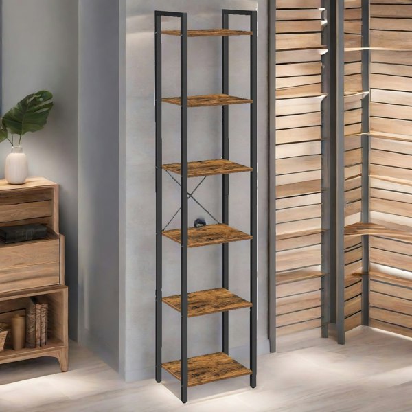 Rafaelo Mobilia 187.5CM Tall Bookcase Industrial Rustic Brown Free-Standing