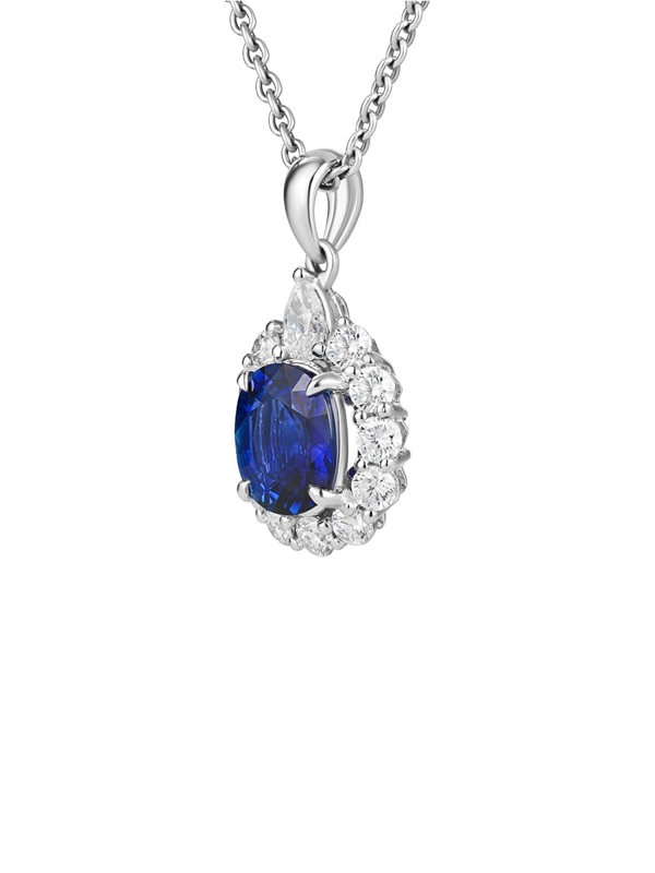 Gemdaia Royal Blue Sapphire & Diamond Pendant