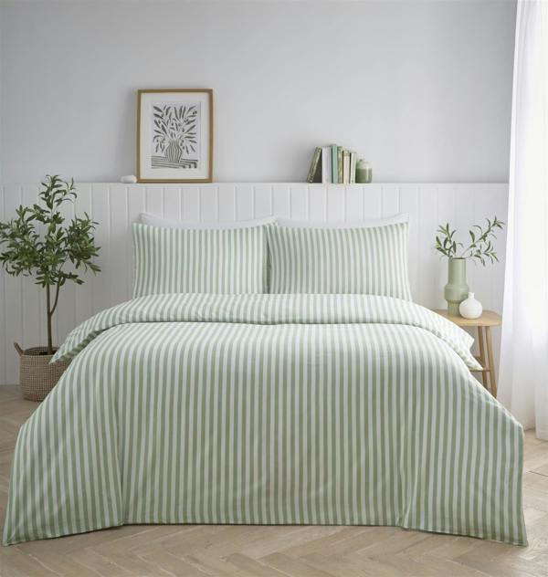 Pencil Stripe Sage Duvet Cover Set