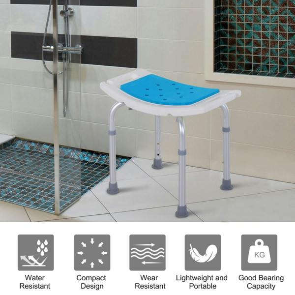 Dyzi Adjustable Aluminium Bath Shower Stool Non-Slip Padded Seat Blue