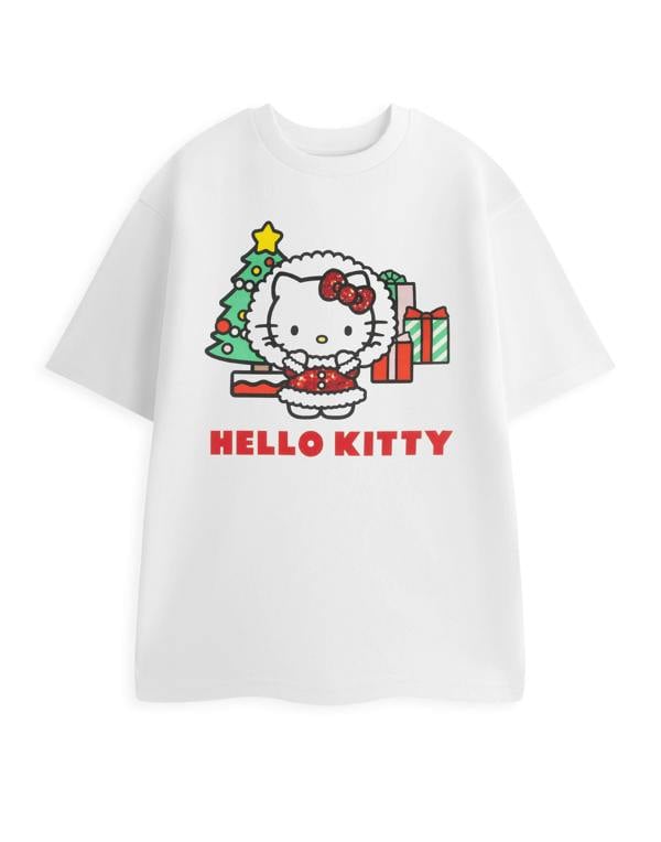 Hello Kitty Womens White Glitter Short Sleeved T-Shirt