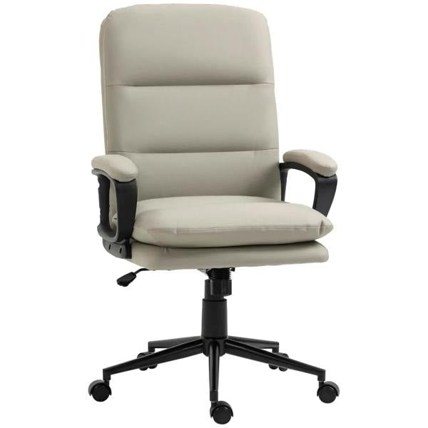 Light grey PU leather office chair with padded seat and rounded armrests