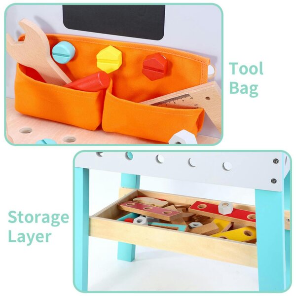 Dyzi My First Wooden Workbench Kids Pretend Play Tool Set