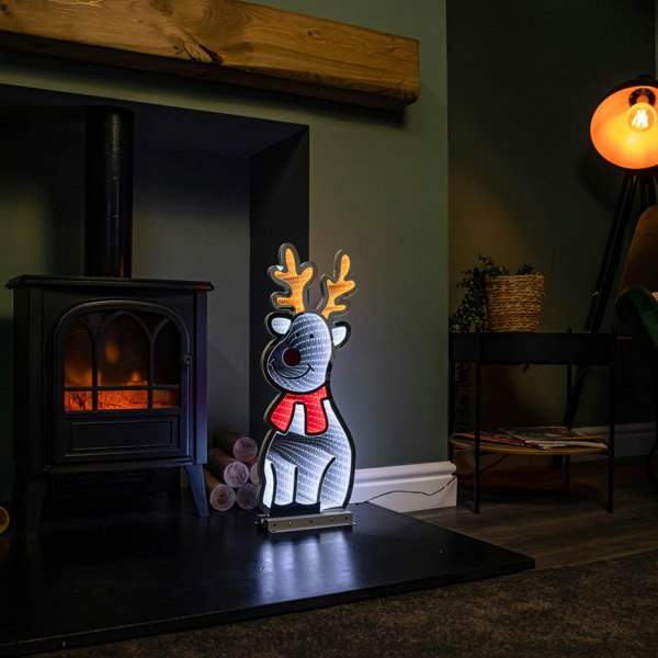 Samuel Alexander 60cm Infinity Standing Christmas Reindeer with Metal Base, White and Red LEDs