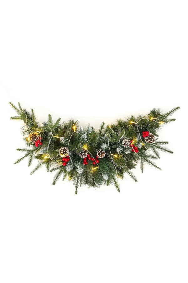 Living and Home Artificial Christmas Mantel Swag with LED Warm White Lights 90cm