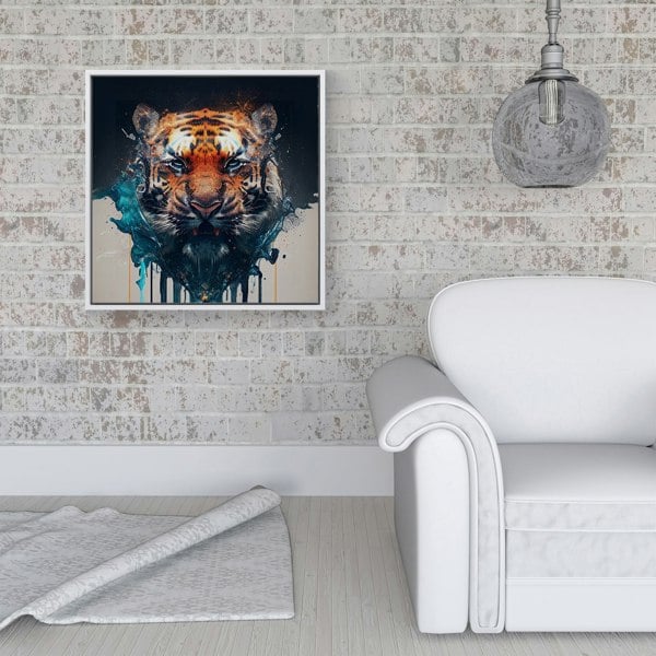 Warren Reed Tiger Face Splash Art Framed Canvas