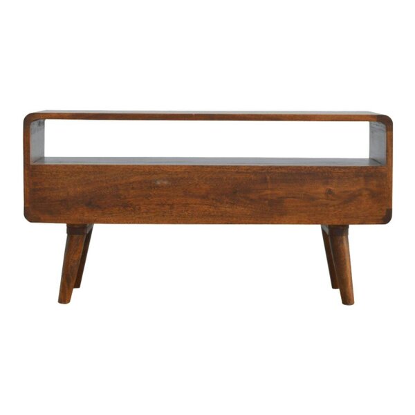 Wyld Haus Ostuni Low Curved Chestnut Mango Wood TV Media Unit 2 Drawers and Open Shelf