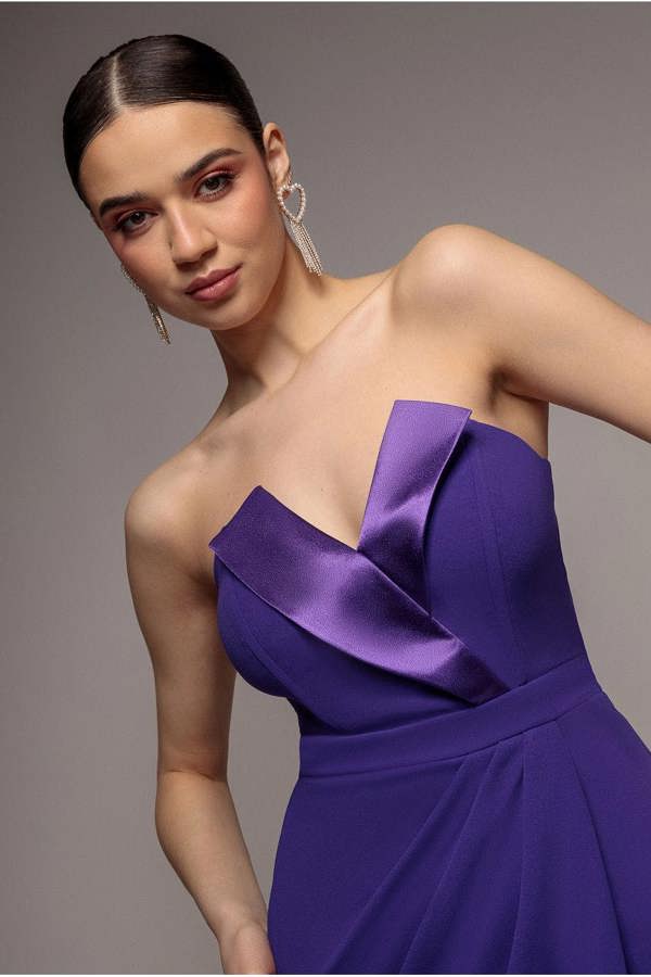 Satin Collar Scuba Midi Dress - Purple DR3661