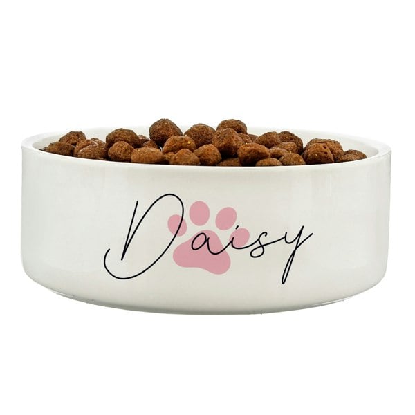 Personalised Memento Company Personalised Pink Paw Print Name 14cm Medium Pet Bowl