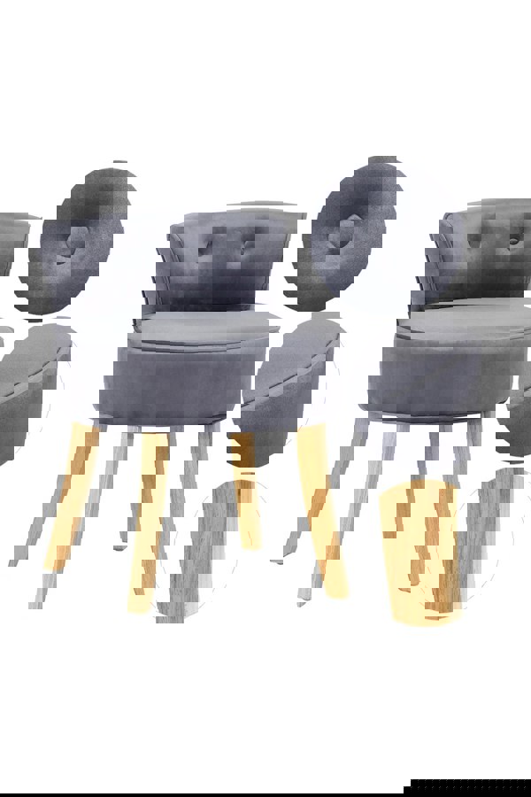 Living and Home Grey Velvet Low Backrest Dressing Stool with Log Color Legs