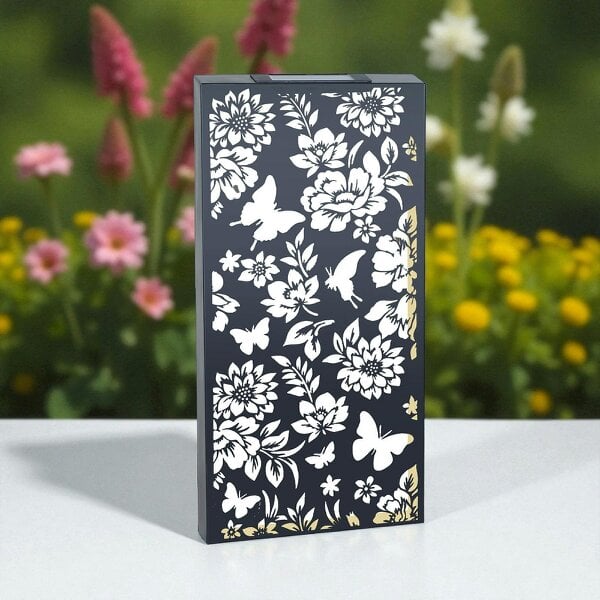 EDH Door Hardware Large Solar Wall Panel with Butterfly & Floral Design – Outdoor Metal LED Garden Wall Art – 60cm x 30cm