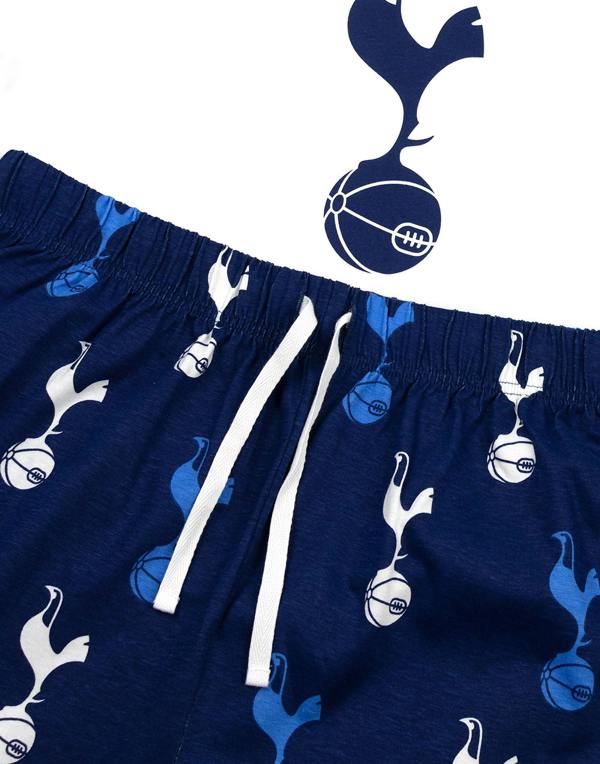 Tottenham Hotspur Mens White Logo Short Sleeve Long Leg Pyjama Set