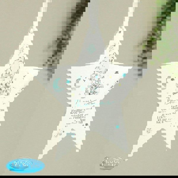 Personalised Memento Company Personalised Tiny Tatty Teddy Blue Wooden Star Decoration