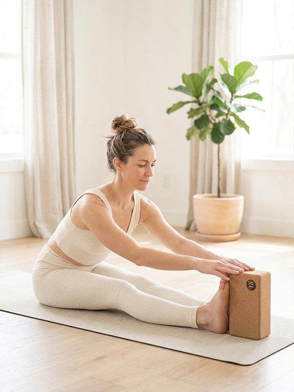 Woman Using a Cork Yoga Brick
