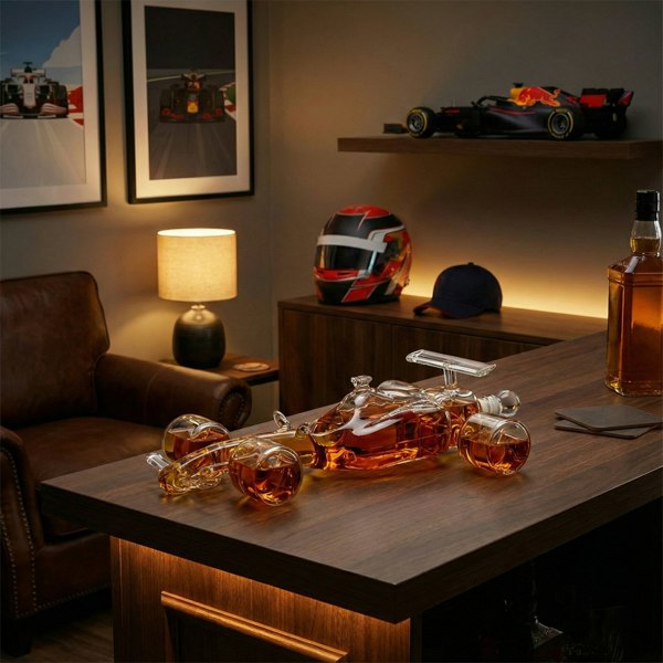 Racing Car Whisky Decanter | 400ml Capacity | Inspired by 70s & 80s Racing Cars | Includes Glass Ball Stopper & Funnel