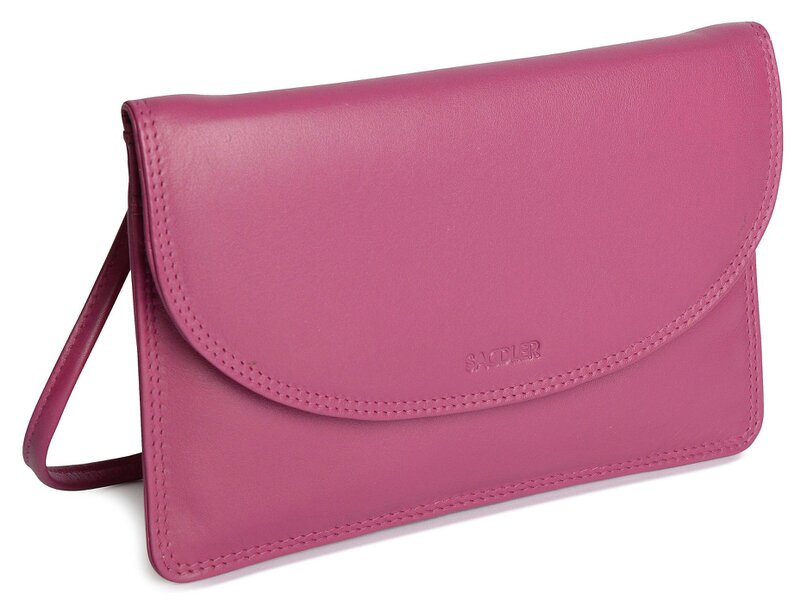 SADDLER ISABELLE Leather Slimline Crossbody Bag - Adjustable Strap, Multiple Pockets, Magnetic Closure - RFID Protected - Magenta