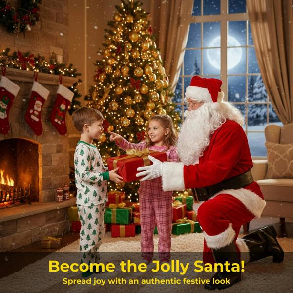 XL Deluxe Santa Claus Suit Costume Set with Hat, Wig, Beard, Gloves, Glasses, Belt and Boot Tops image 9
