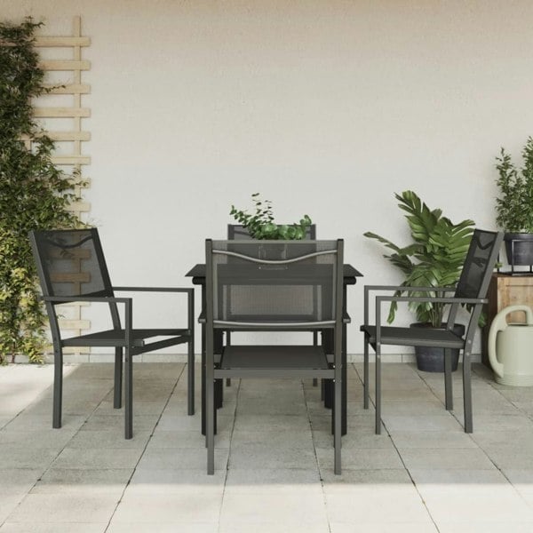 Berkfield 5 Piece Garden Dining Set Black Steel and Textilene