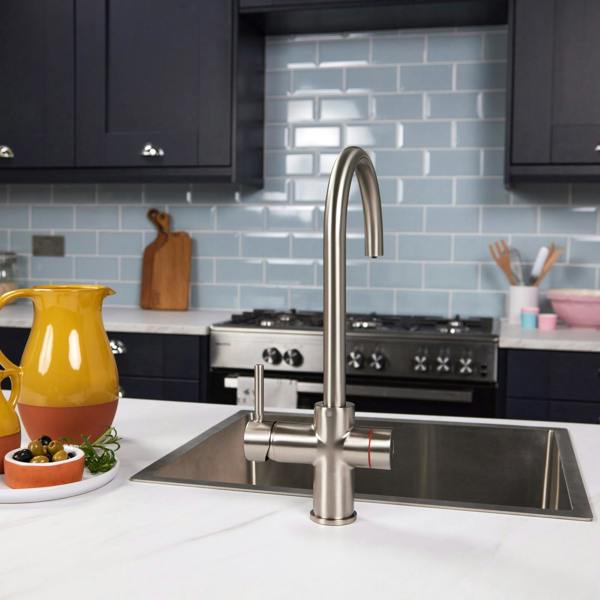 Impromta 3 in 1 Biometric Swan Neck Boiling Water Tap | Brushed Steel Finish