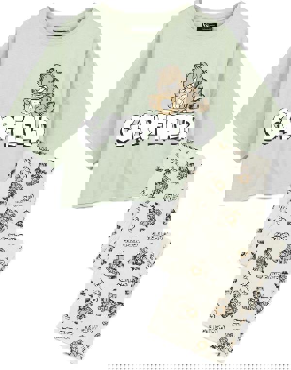 Garfield Womens Green All-Over Print Short Sleeve Long Leg Pyjama Set