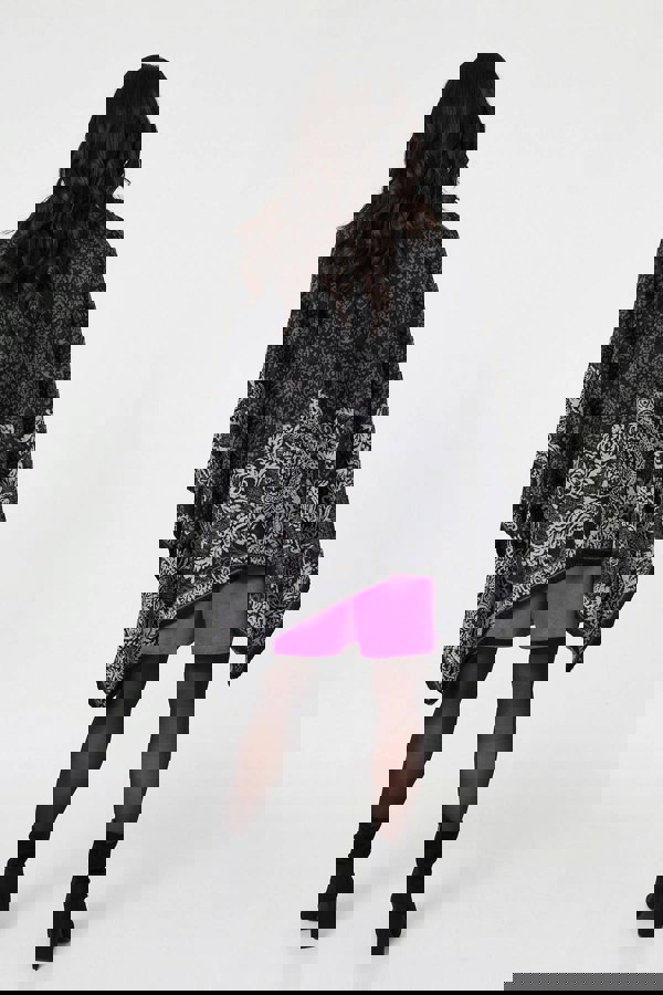 Black | Damask Border Print Relaxed Poncho
