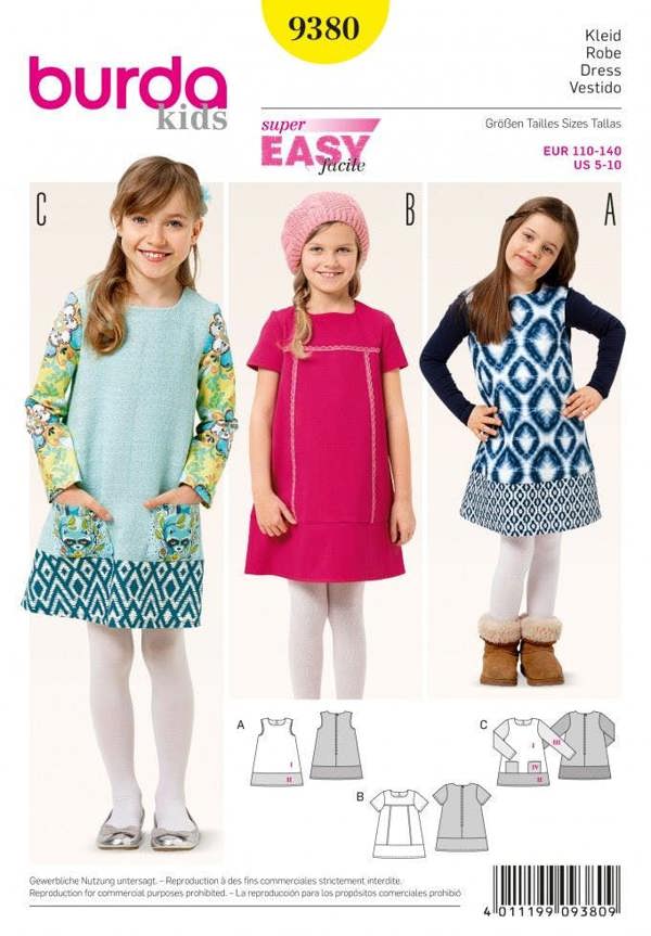 Burda Sewing Pattern 9380 Dresses For Kids, 5 to 10 - Easy