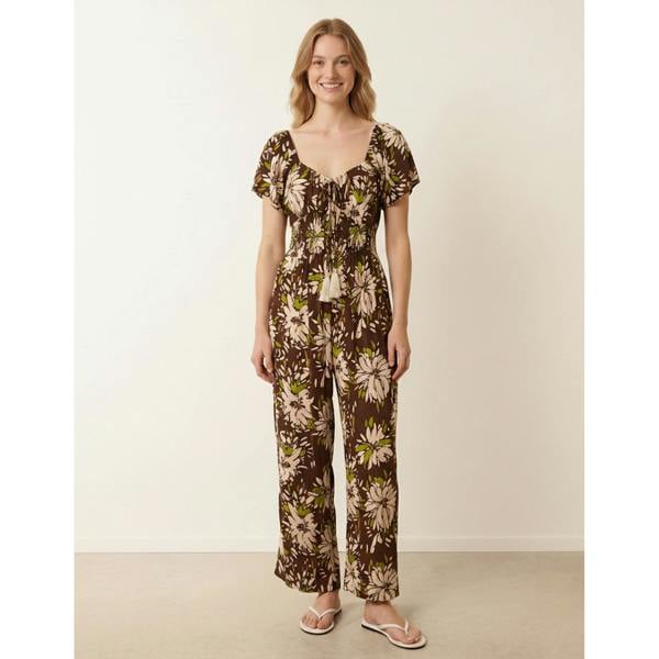 Blue Vanilla Shirred Waist Wide Leg Jumpsuit