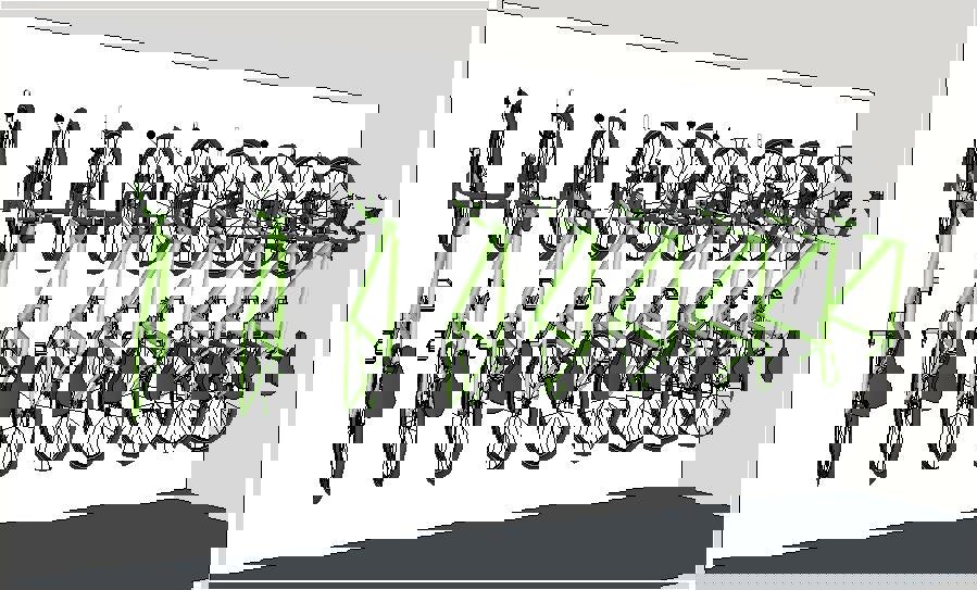 Bike wall hangers in a row showing wall mounted bike hooks for several bikes