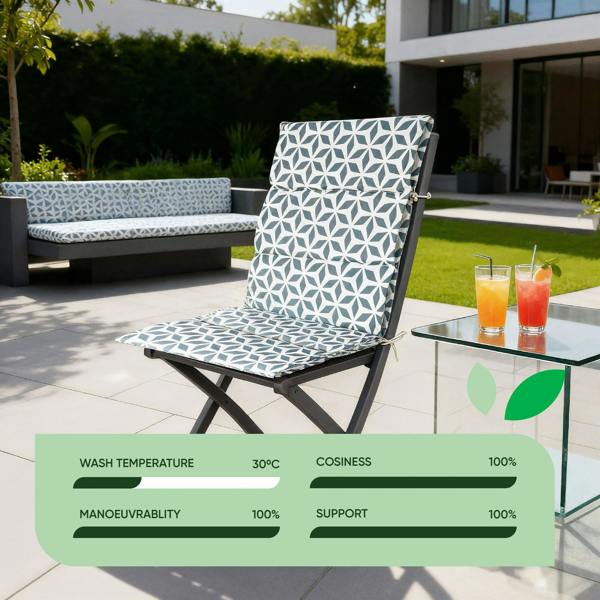 Gardenwize Pair of Outdoor Seat Cushions – Geo Grey Full Length Chair Pads