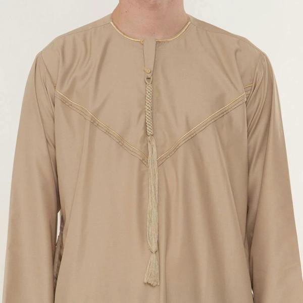TT-007 - Men's Emirati Omani Gold Embroidery Thobe - Beige - Thobez - 10